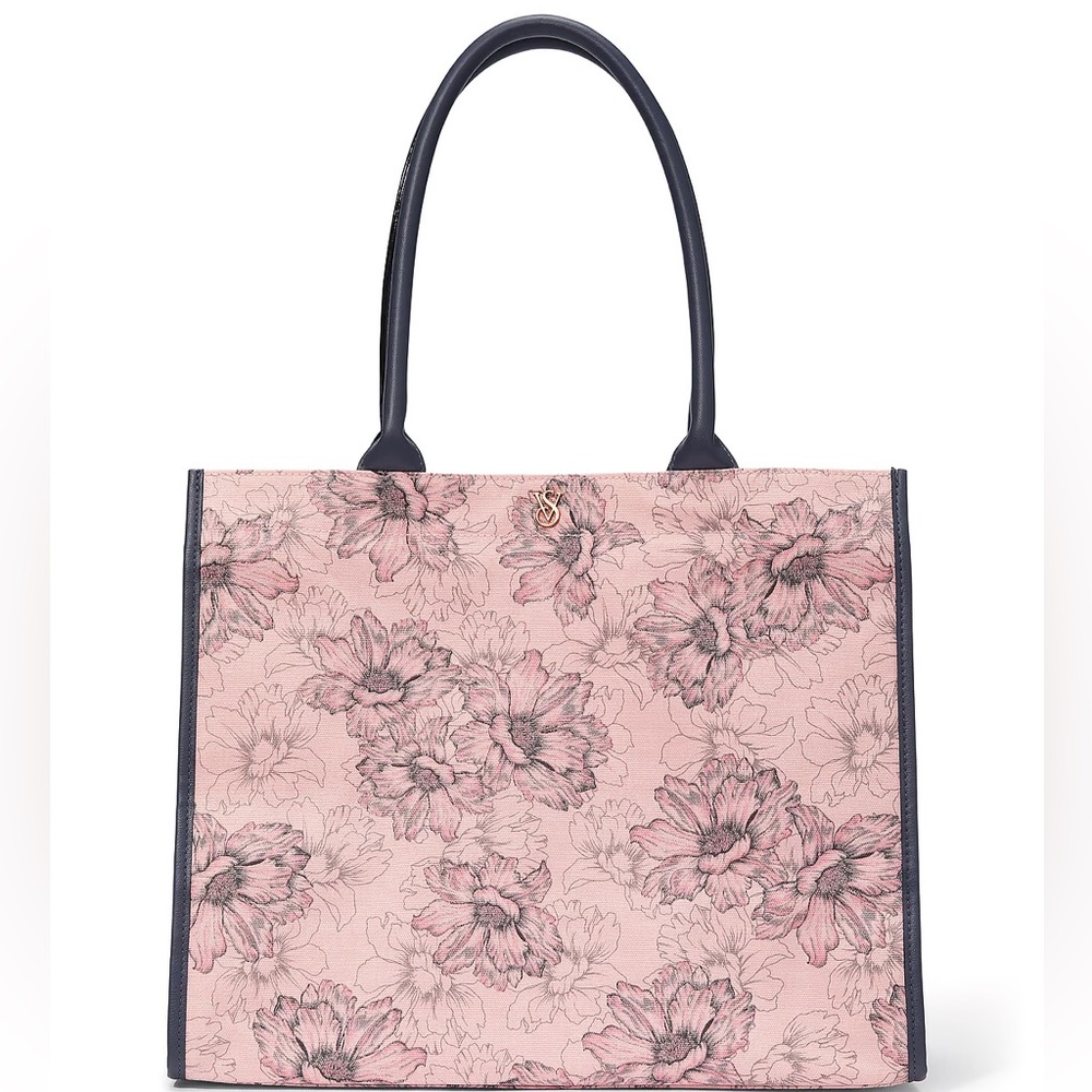 NWT Victoria’s Secret Floral Tote Bag Pink Black 13 x 15 Shoulder Purse